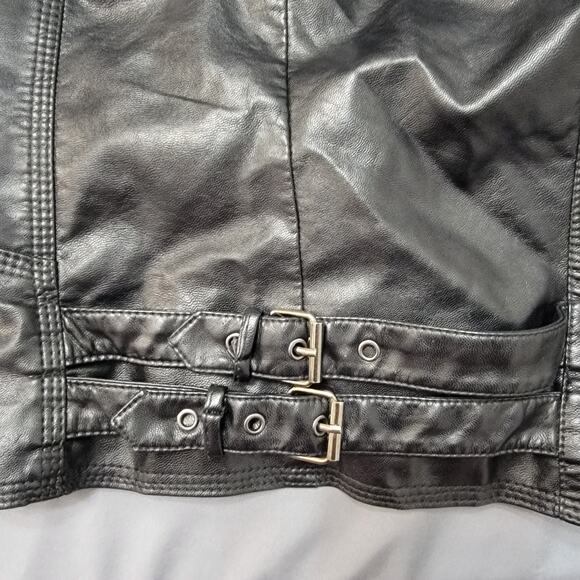 AFTF Basic Black Faux Leather Moto Jacket Quilted Biker Style - Picture 13 of 15